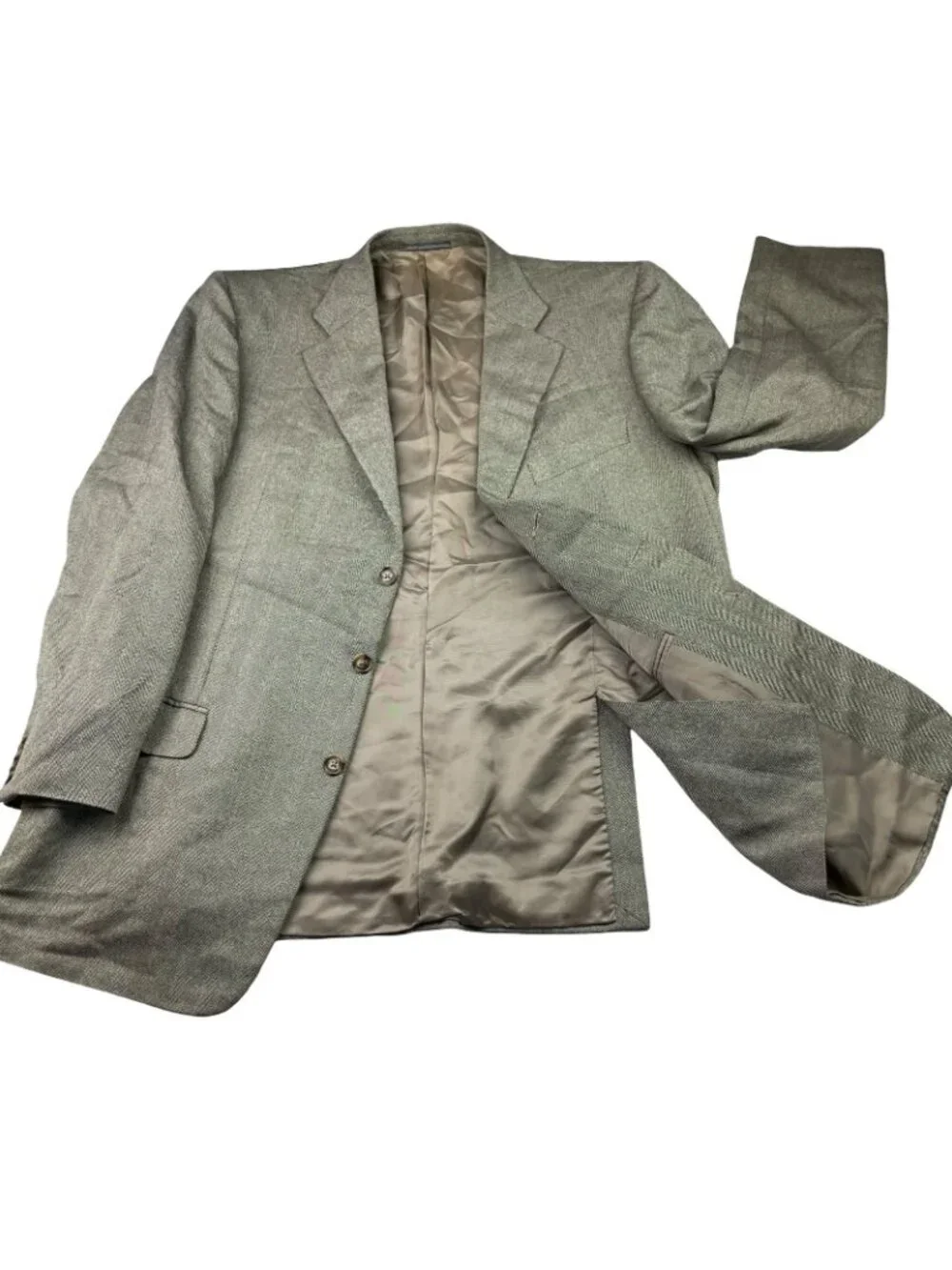 Ermenegildo Zegna Men's Silk/Wool 3-Button Blazer Beige Herringbone • 46R US